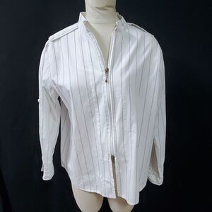 Mel & Lisa White Blue Stripe Shirt Size Large